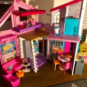 Barbie Malibu house and furniture - also includes nursery set, Barbie’s and car